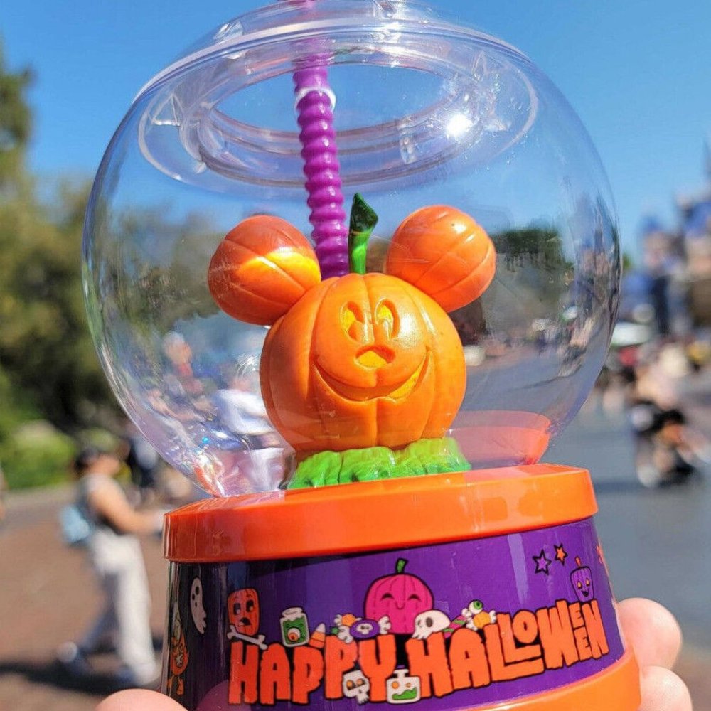 Disney Parks Pumpkin Mickey Sipper Globe Disneyland Halloween Brand New